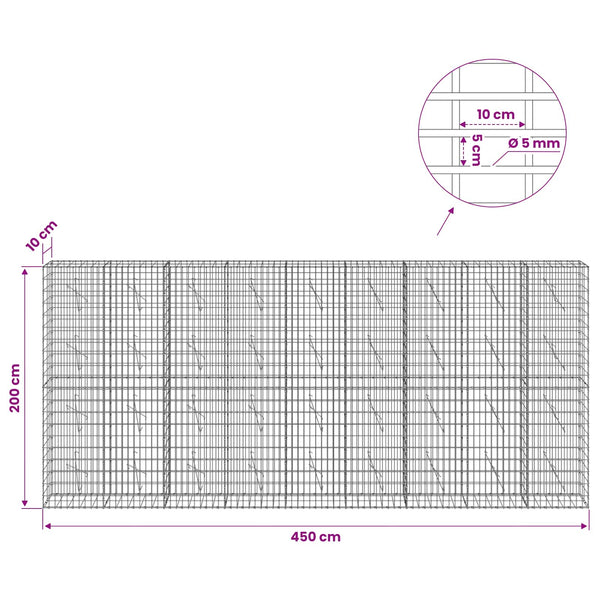 Gabion 5 mm langasta ja 5x10 cm verkosta 450x10x200 cm