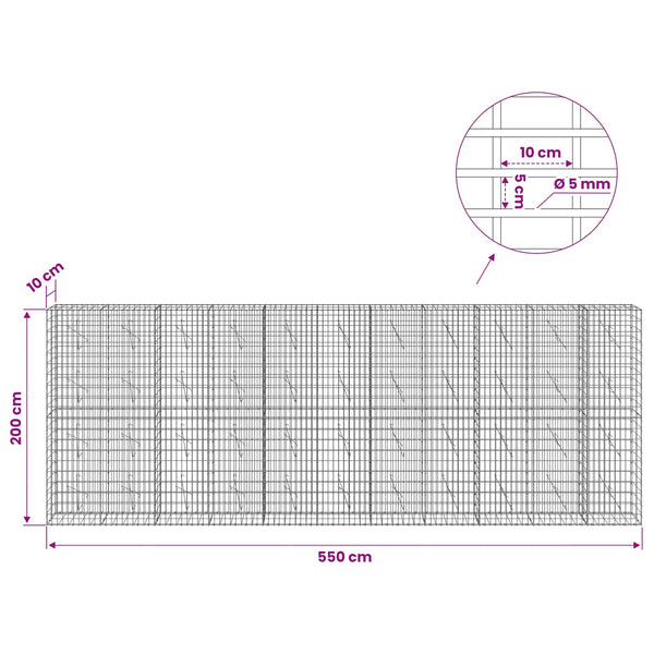 Gabion 5 mm langasta ja 5x10 cm verkosta 550x10x200 cm
