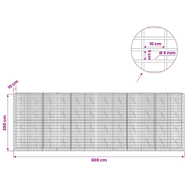 Gabion 5 mm langasta ja 5x10 cm verkosta 600x10x200 cm