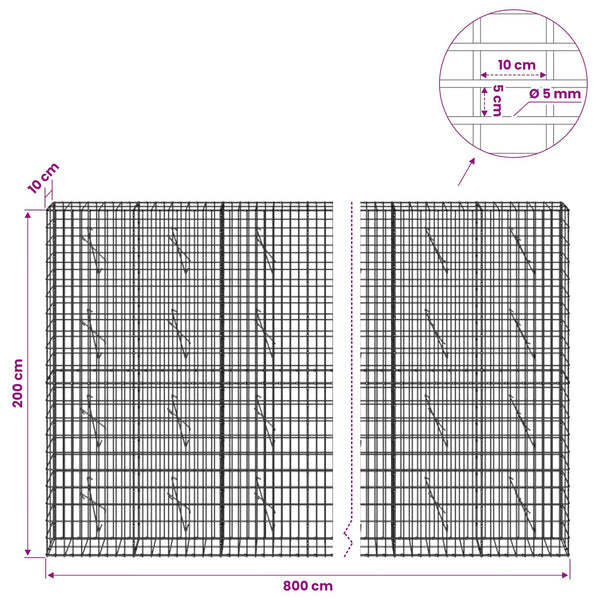 Gabion 5 mm langasta ja 5x10 cm verkosta 800x10x200 cm