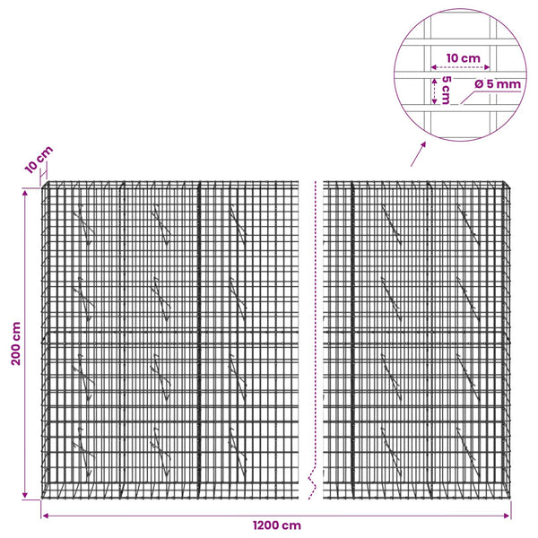Gabion 5 mm langasta ja 5x10 cm verkosta 1200x10x200 cm