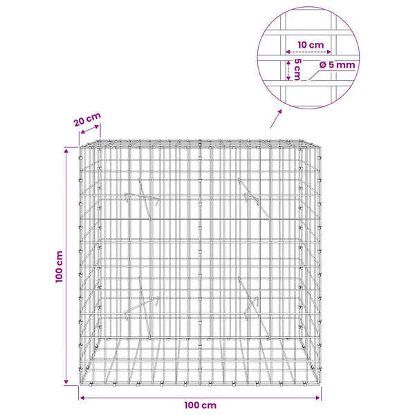 Gabion 5 mm langasta ja 5x10 cm verkosta 100x20x100 cm