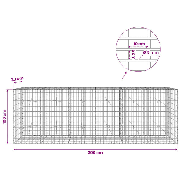 Gabion 5 mm langasta ja 5x10 cm verkosta 300x20x100 cm