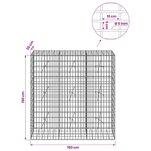 Gabion 5 mm langasta ja 5x10 cm verkosta 150x20x150 cm