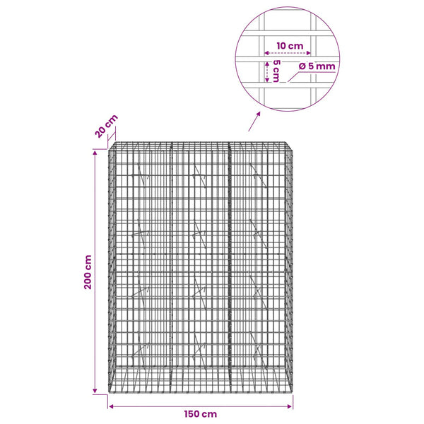 Gabion 5 mm langasta ja 5x10 cm verkosta 150x20x200 cm
