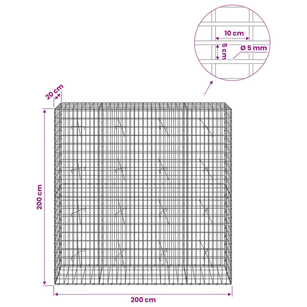 Gabion 5 mm langasta ja 5x10 cm verkosta 200x20x200 cm