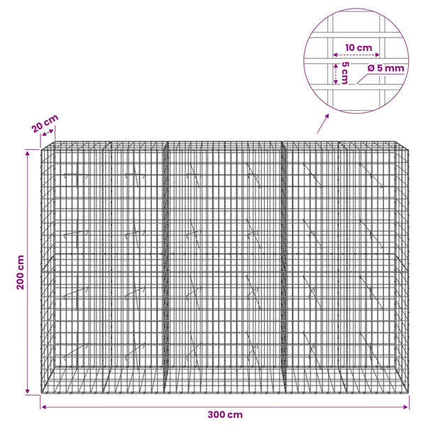 Gabion 5 mm langasta ja 5x10 cm verkosta 300x20x200 cm