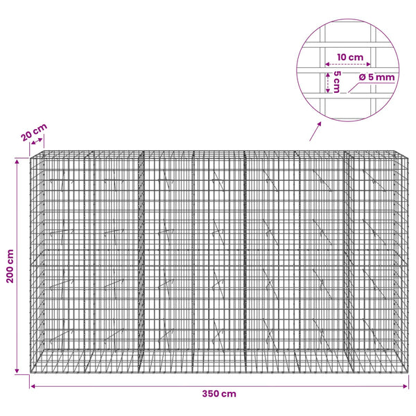 Gabion 5 mm langasta ja 5x10 cm verkosta 350x20x200 cm