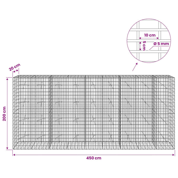 Gabion 5 mm langasta ja 5x10 cm verkosta 450x20x200 cm