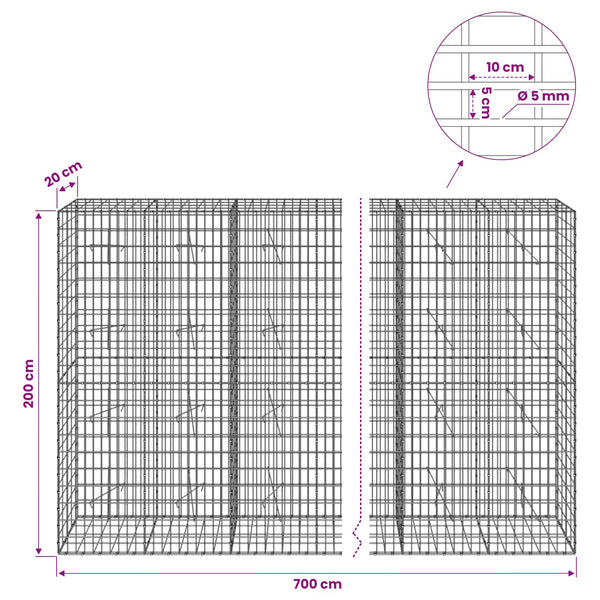 Gabion 5 mm langasta ja 5x10 cm verkosta 700x20x200 cm