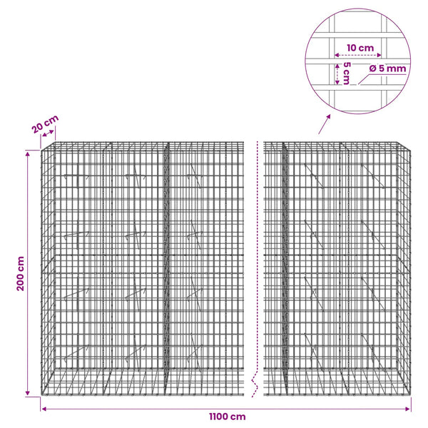 Gabion 5 mm langasta ja 5x10 cm verkosta 1100x20x200 cm
