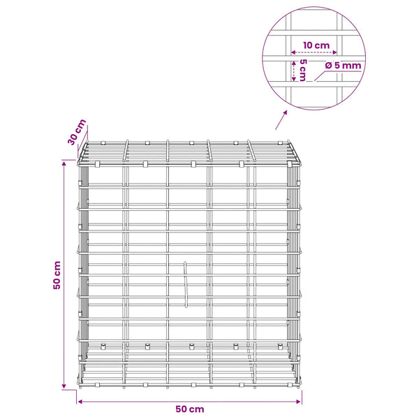 Gabion 5 mm langasta ja 5x10 cm verkosta 50x30x50 cm