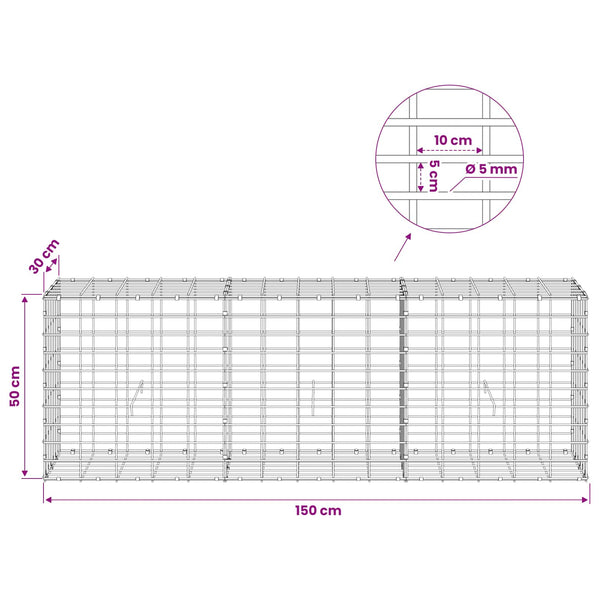 Gabion 5 mm langasta ja 5x10 cm verkosta 150x30x50 cm