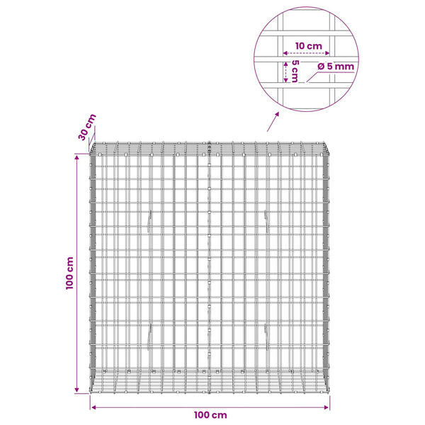 Gabion 5 mm langasta ja 5x10 cm verkosta 100x30x100 cm