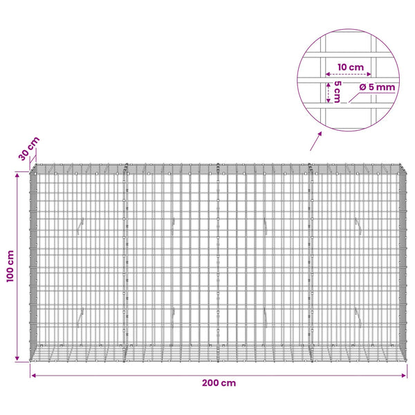 Gabion 5 mm langasta ja 5x10 cm verkosta 200x30x100 cm