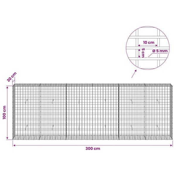 Gabion 5 mm langasta ja 5x10 cm verkosta 300x30x100 cm