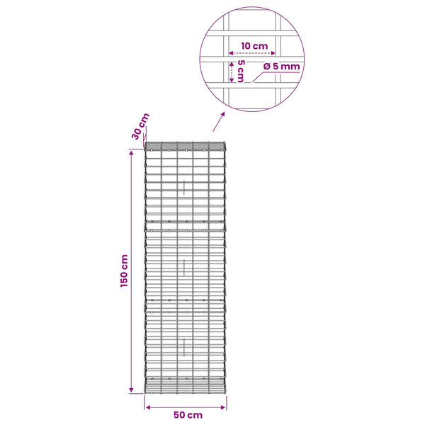 Gabion 5 mm langasta ja 5x10 cm verkosta 50x30x150 cm