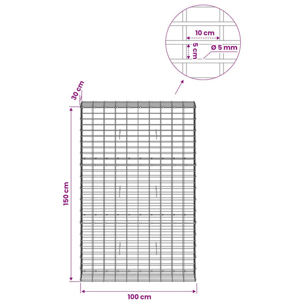 Gabion 5 mm langasta ja 5x10 cm verkosta 100x30x150 cm