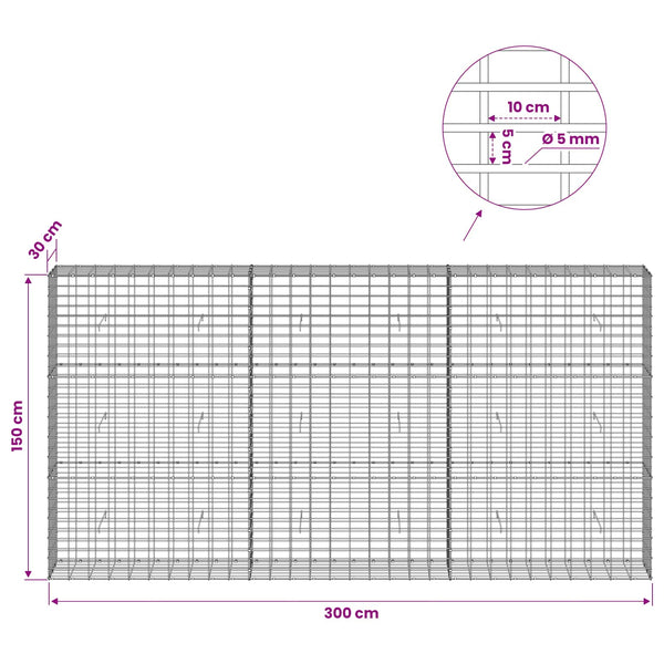 Gabion 5 mm langasta ja 5x10 cm verkosta 300x30x150 cm