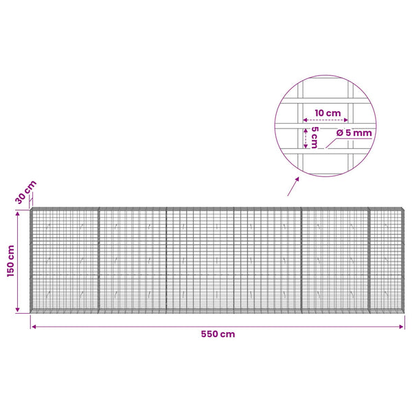 Gabion 5 mm langasta ja 5x10 cm verkosta 550x30x150 cm