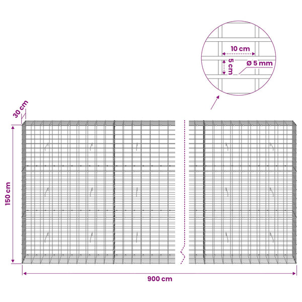 Gabion 5 mm langasta ja 5x10 cm verkosta 900x30x150 cm