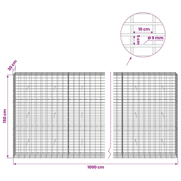 Gabion 5 mm langasta ja 5x10 cm verkosta 1000x30x150 cm