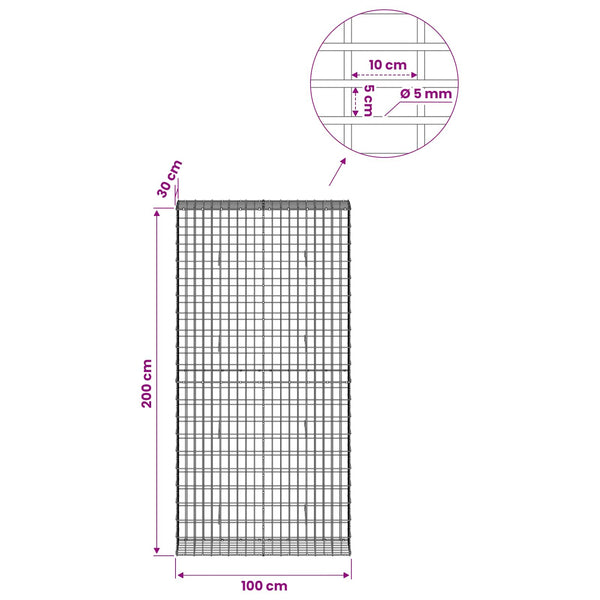 Gabion 5 mm langasta ja 5x10 cm verkosta 100x30x200 cm