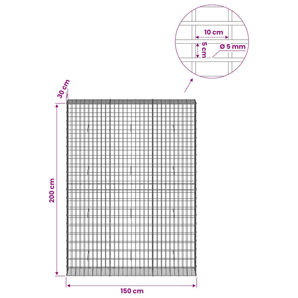 Gabion 5 mm langasta ja 5x10 cm verkosta 150x30x200 cm
