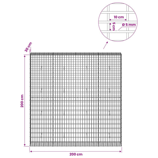 Gabion 5 mm langasta ja 5x10 cm verkosta 200x30x200 cm