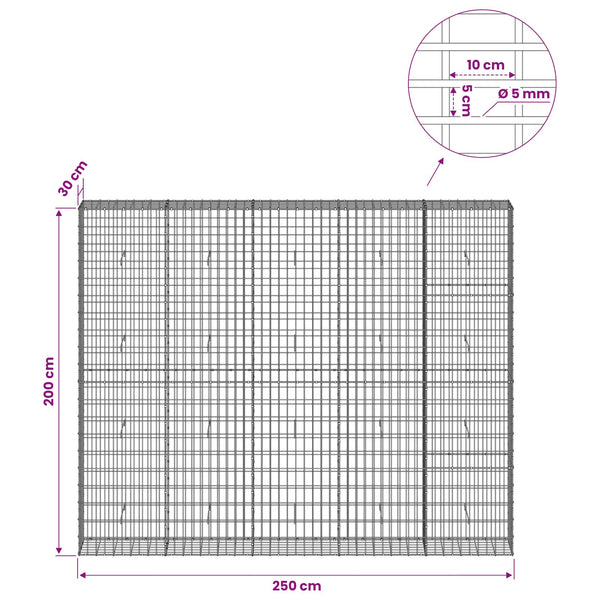 Gabion 5 mm langasta ja 5x10 cm verkosta 250x30x200 cm