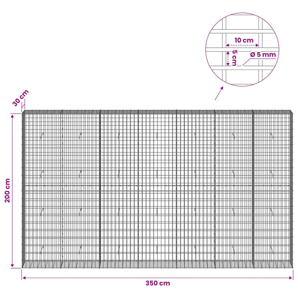 Gabion 5 mm langasta ja 5x10 cm verkosta 350x30x200 cm