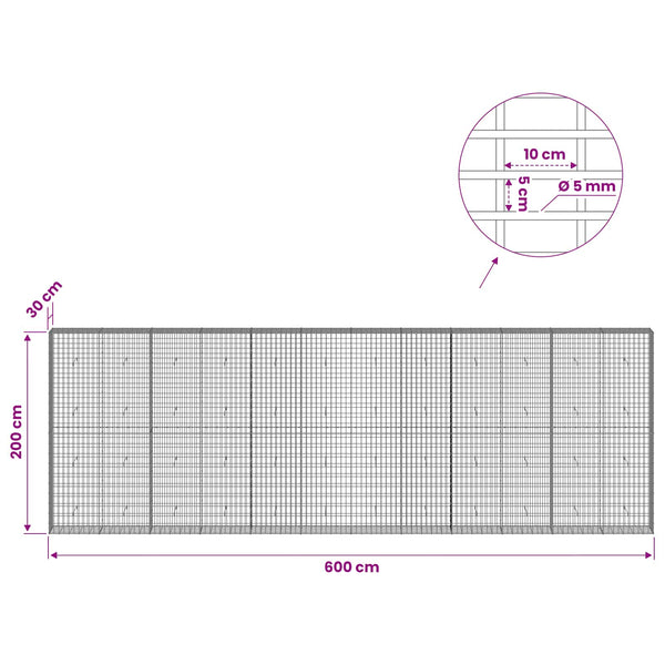 Gabion 5 mm langasta ja 5x10 cm verkosta 600x30x200 cm