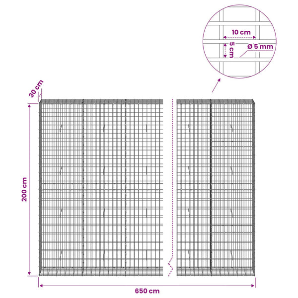 Gabion 5 mm langasta ja 5x10 cm verkosta 850x30x200 cm
