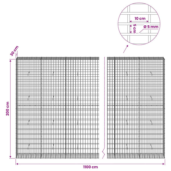 Gabion 5 mm langasta ja 5x10 cm verkosta 1100x30x200 cm