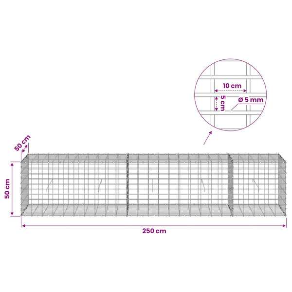 Gabion 5 mm langasta ja 5x10 cm verkosta 250x50x50 cm