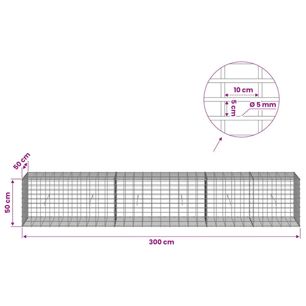 Gabion 5 mm langasta ja 5x10 cm verkosta 300x50x50 cm