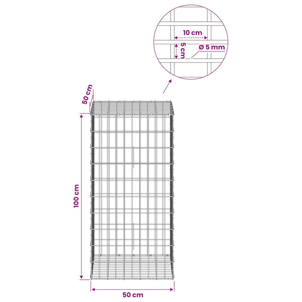 Gabion 5 mm langasta ja 5x10 cm verkosta 50x50x100 cm
