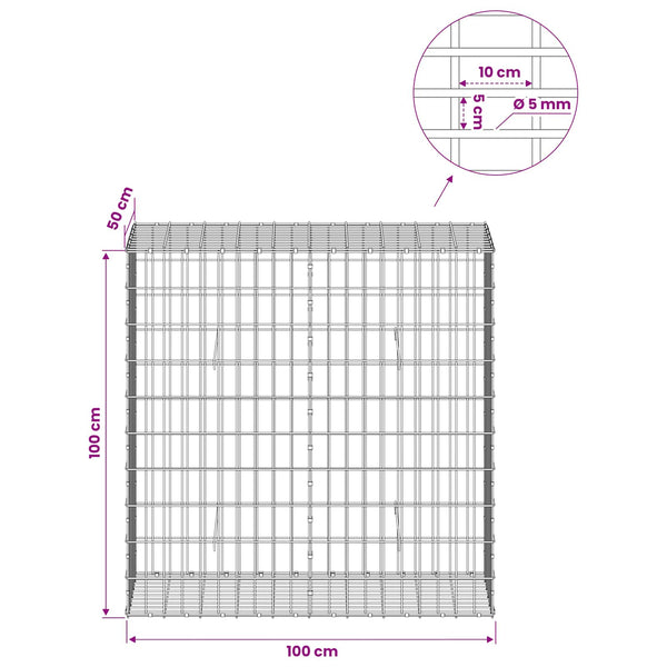 Gabion 5 mm langasta ja 5x10 cm verkosta 100x50x100 cm