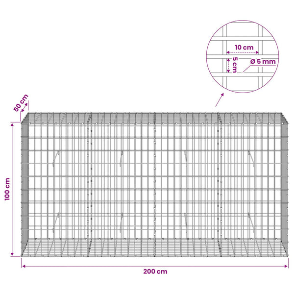 Gabion 5 mm langasta ja 5x10 cm verkosta 200x50x100 cm