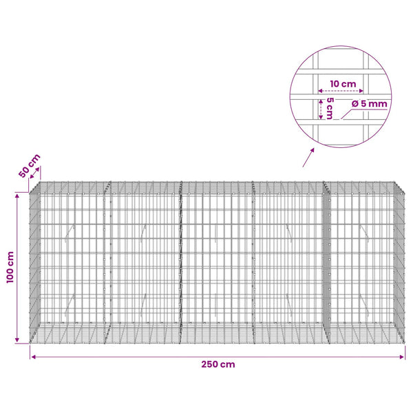 Gabion 5 mm langasta ja 5x10 cm verkosta 250x50x100 cm