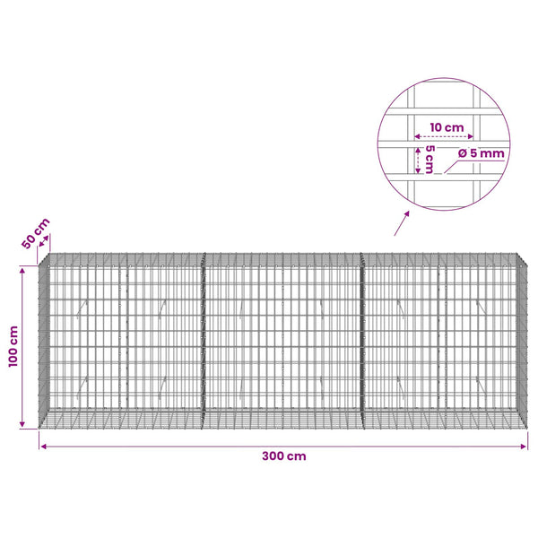 Gabion 5 mm langasta ja 5x10 cm verkosta 300x50x100 cm