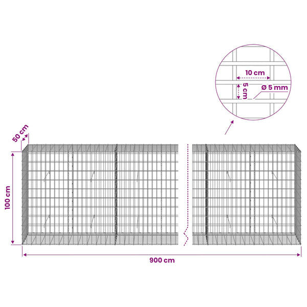 Gabion 5 mm langasta ja 5x10 cm verkosta 900x50x100 cm