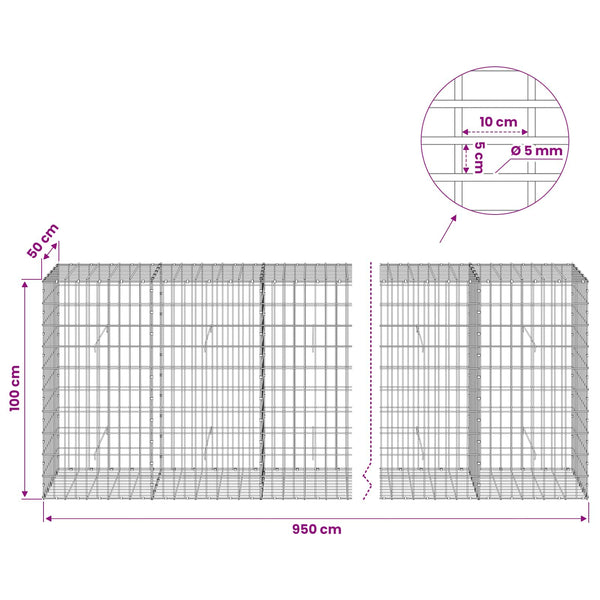 Gabion 5 mm langasta ja 5x10 cm verkosta 950x50x100 cm