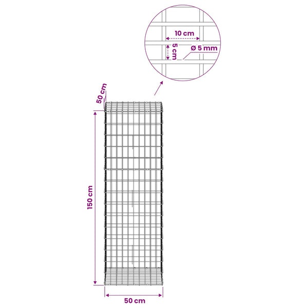 Gabion 5 mm langasta ja 5x10 cm verkosta 50x50x150 cm