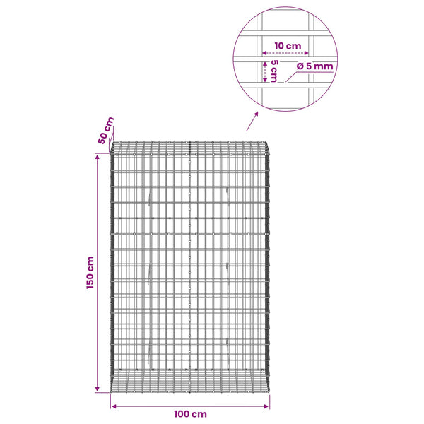 Gabion 5 mm langasta ja 5x10 cm verkosta 100x50x150 cm