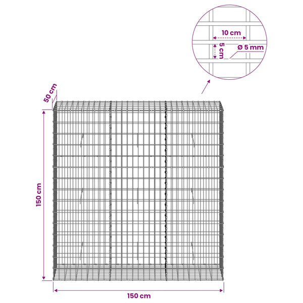 Gabion 5 mm langasta ja 5x10 cm verkosta 150x50x150 cm