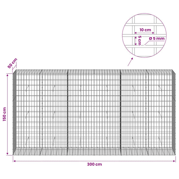 Gabion 5 mm langasta ja 5x10 cm verkosta 300x50x150 cm