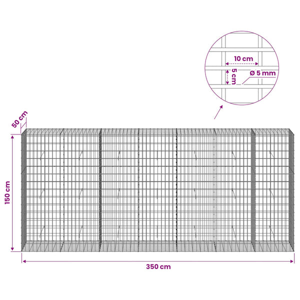 Gabion 5 mm langasta ja 5x10 cm verkosta 350x50x150 cm