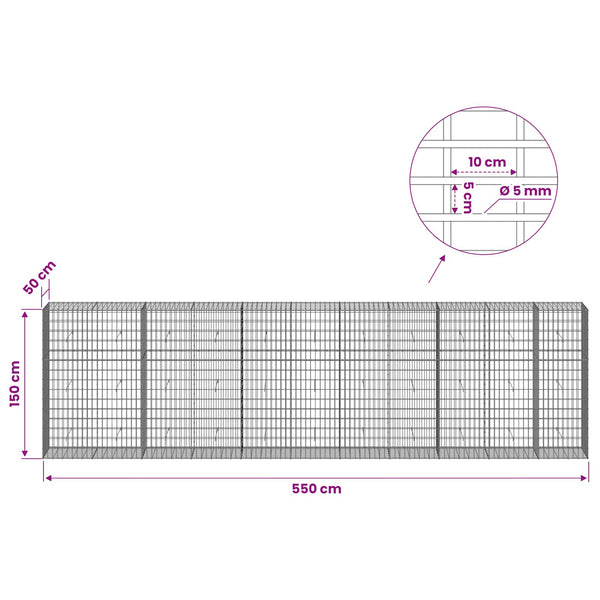 Gabion 5 mm langasta ja 5x10 cm verkosta 550x50x150 cm