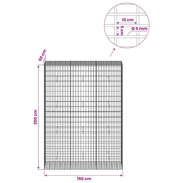 Gabion 5 mm langasta ja 5x10 cm verkosta 150x50x200 cm